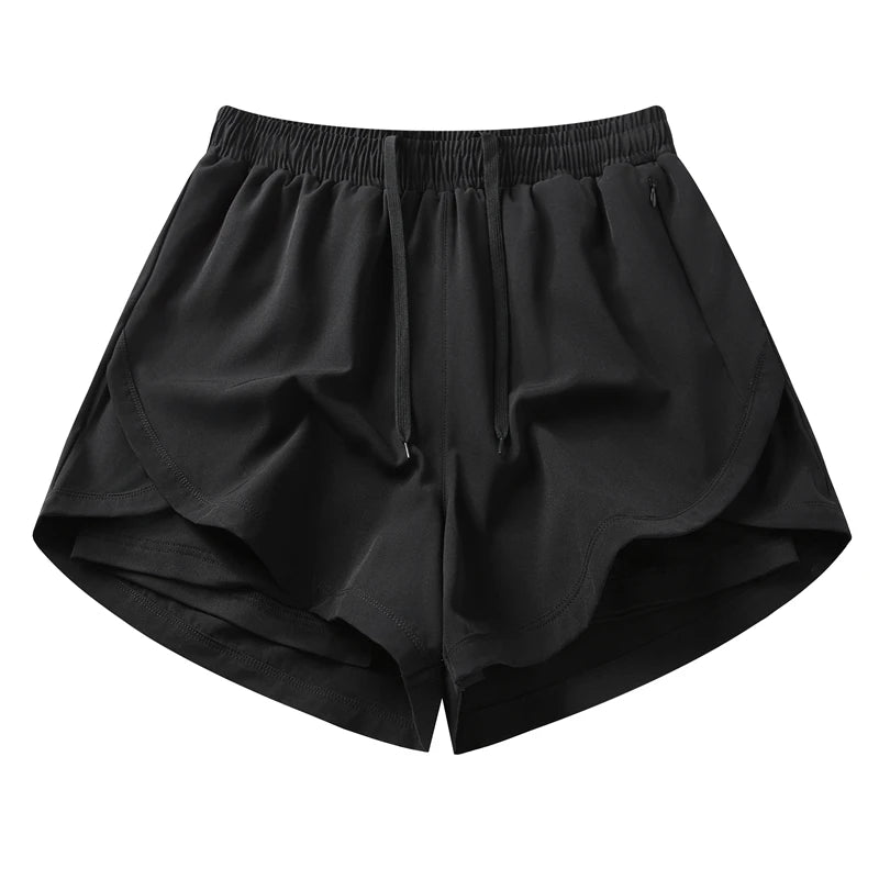 Summer Women's Running Pants Fitness Breathable Casual Shorts Three-in-One False Two-Piece XL Size Outdoor Long Running Pants