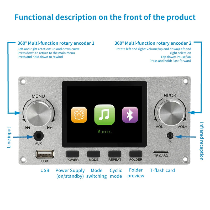 2.8-inch TFT Color Decoding Board Module Lossless Audio Amplifier Supports I2S Digital Audio 2-Channel Output Player DC 4.5-5.0V