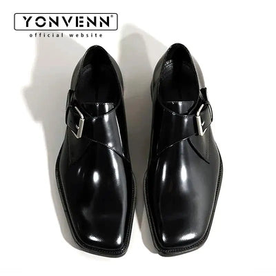 Square headed Monk leather shoes men's casual height | SAMAG