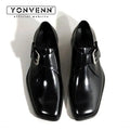 Square headed Monk leather shoes men's casual height increasing formal dress shoes work commuting business Oxford shoes