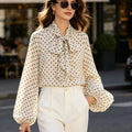 Women Polka Dot Print Blouse Casual High Collar Long | SAMAG