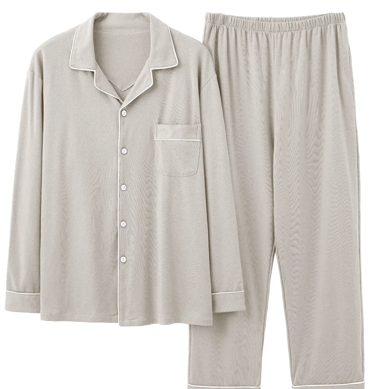 Men's 100% cotton long sleeved four season plus size men's sleepwear, teenage pure cotton home suit set for warmth