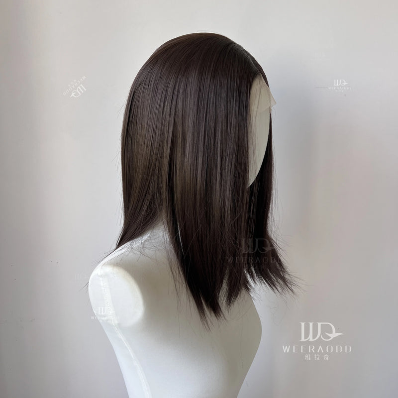 Dark Brown Shoulder Length Synthetic Lace Front Wigs for Women 13x4 Glueless Middle Part Synthetic Wigs 150% Density Natural