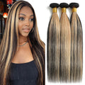 100% Brazilian Remy Virgin Hair Ombre Straight Bundles Colored Brown Highlight Human Hair Bone Straight Sew In Hair Extension