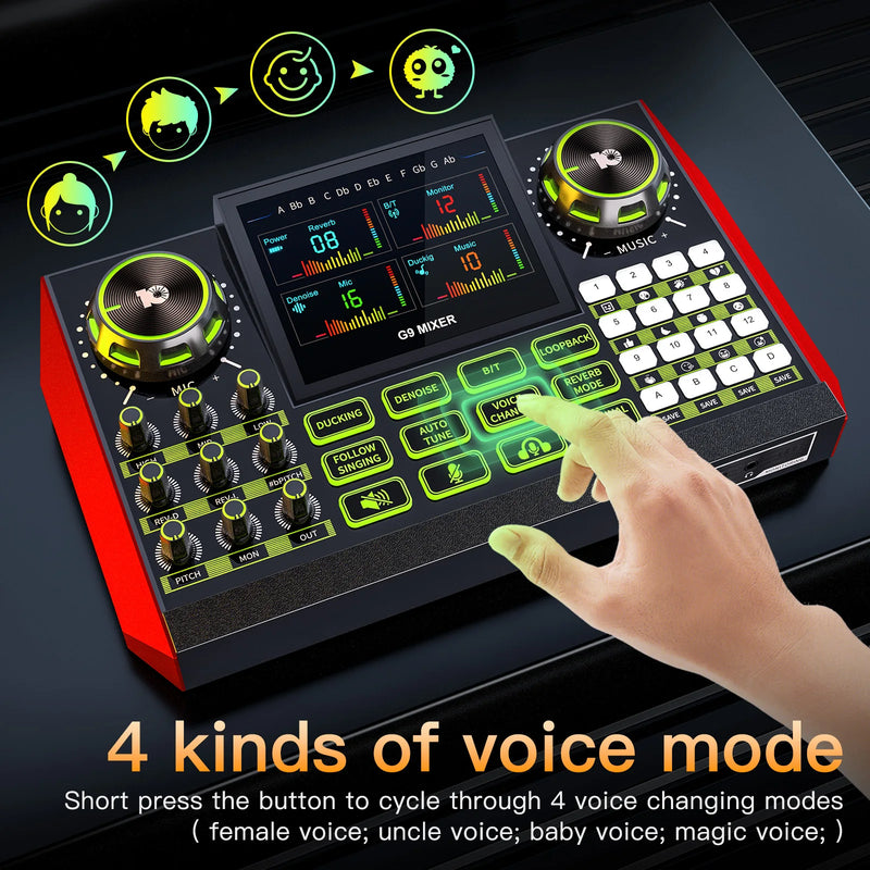 Tenlamp G9 Professional Podcast Influencer KOL Singing Gaming DJ Mixing Station Controller Equipment Studio Professional Recording Electronic Music Mixer Power Karaoke Machine Available Dynamic Condenser Wireless Microphone P