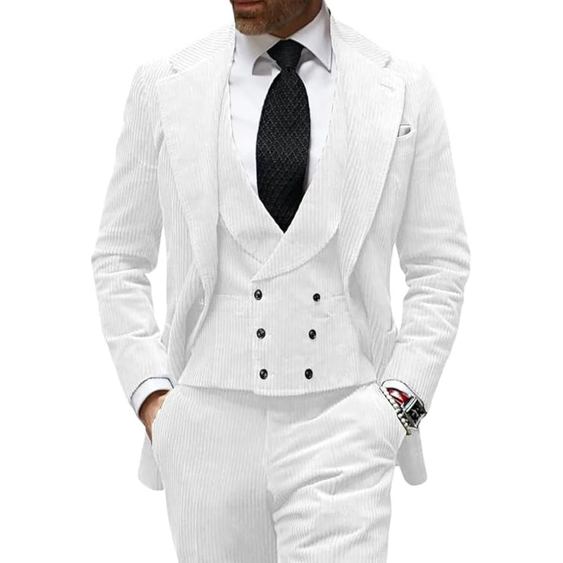 Camel Velvet Men's Suit 3 Piece Corduroy Blazer Vest Pants Set for Business Events Wedding Grooms Banquet Party Custom Tuxedo