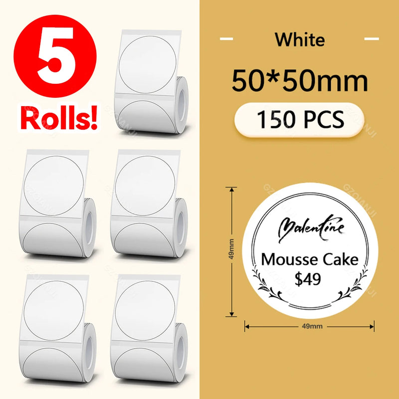 5 Rolls 30-50mm Thermal Label Paper Rolls White Color Waterproof for Niimbot B1 B21 B203 B3S Label Printer Barcode Name Printing