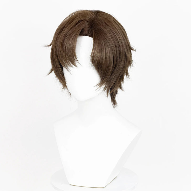 Brown Short Straight Synthetic Wig Middle Part Fluffy Anime Game Cosplay Heat Resistant Wig for Daily Party