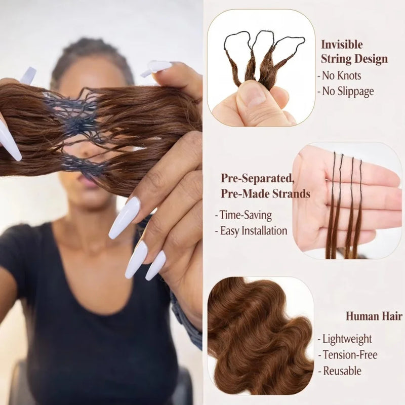 12A Body Wave Chocolate And Natural Black Pre-Separated Feather Crochet Invisible Crochet Hair Extensions Body Wave Crochet Human Hair For Women