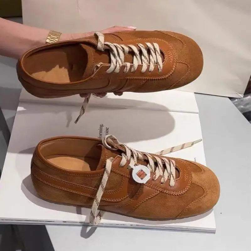 German Training Shoes Women 2026 Summertime Flat Lace-up Forrest Gump Shoes Women Genuine Leather Mesh Ventilation Sneakers