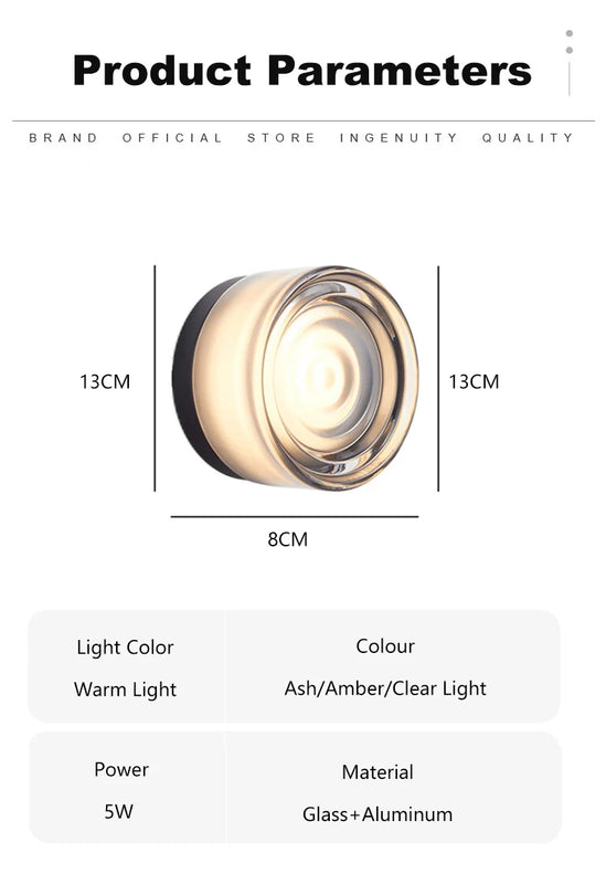 Modern Circular Wall Lamp LED Glass Wall Lamp Sconce Living Room Corridor Bedroom Bathroom Home Decoration Indoor Lighting