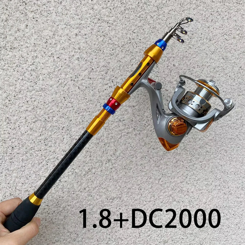 1.8-3.6m Telescopic Fishing Rod Fishing Reel Combo Portable Travel Spinning Fishing Rod With 2000/3000/5000Series Reel Set