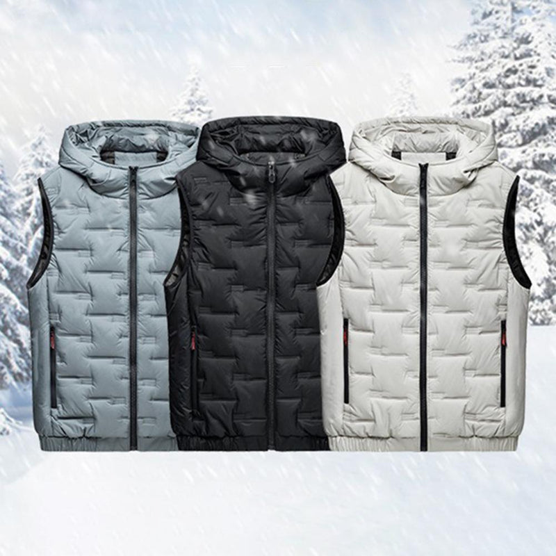Men Autumn Winter Thickened Waistcoat Hooded Sleeveless Zipper Placket Vest Coat Down Vest Outwear Men's Iinsulated Vest