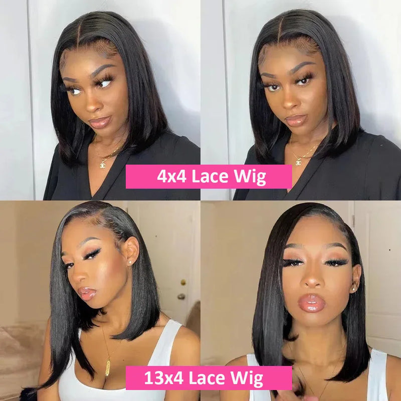 Straight 13x4 Short Bob Remy Hair HD Transparent Lace Full Lace Frontal Wigs 100% Human Hair For Women 4x4 5x5 Lace Closure Wig