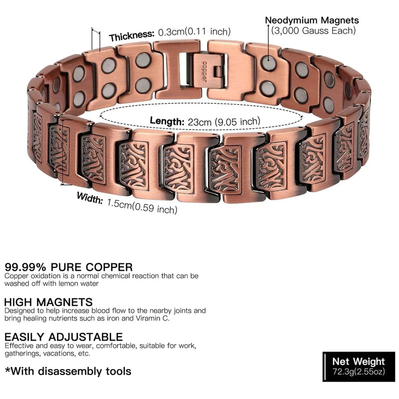 ARADOO Copper Bracelet for Men 100% Pure Copper Magnetic Link Bracelets Jewelry Gift with Adjustable Sizing Tool
