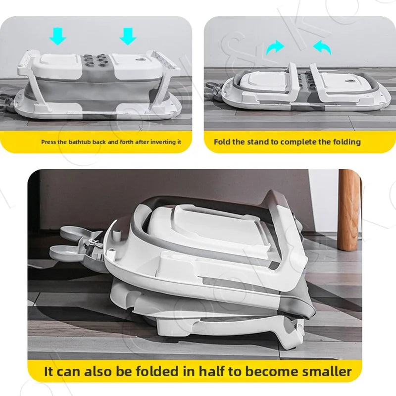 Foldable Silicone Baby Bathtub with Temperature Sensing, Non-Slip & Portable Infant Bath