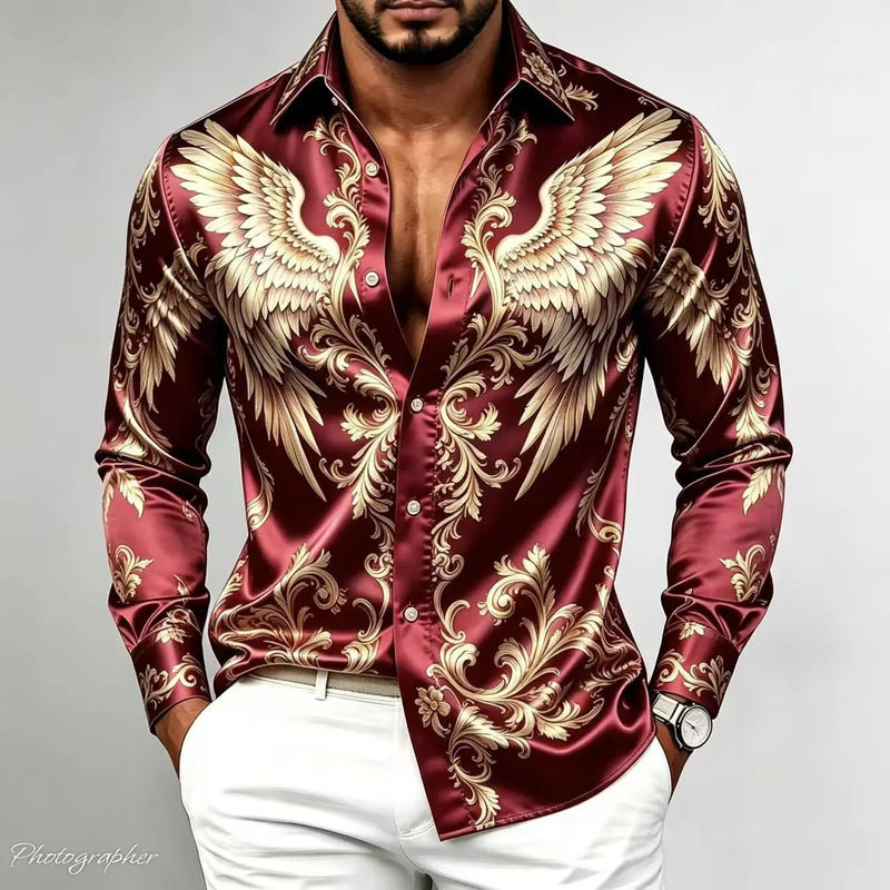 Men's Retro Baroque Printed Satin Silk Shirt Long Sleeved | SAMAG
