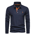 AIOPESON Men's Deer Embroidery Polo Shirts Solid Color Long Sleeve Social Business Male - View 8 | SAMAG