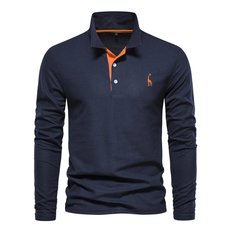 AIOPESON Men's Deer Embroidery Polo Shirts Solid Color Long Sleeve Social Business Male - View 8 | SAMAG