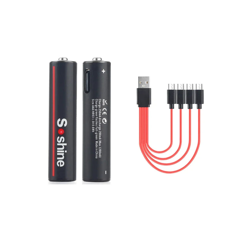 Soshine 1.5V 600mWh USB Li-ion Aaa Battery AAA Rechargeable Battery 3A 1.5Volt Lithium Batteries Toys Camera Flashlight  Clock