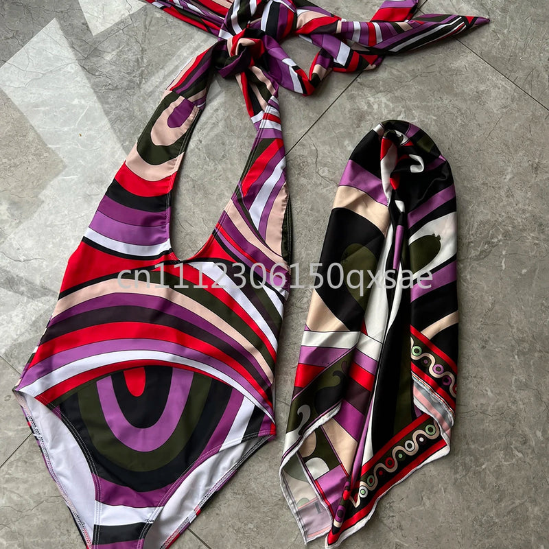Women's Scarf Swimsuits with Letter Signature Logo Lady | SAMAG