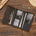 Men's Vintage Crazy Horse Leather Chain Wallet Genuine Leather Bifold Long Wallet Snap Card Holder Purse Zipper Coin Rfid Pocket
