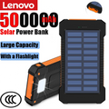 Lenovo 500000mAh Solar Power Bank Super Fast Charging Large Capacity Portable External Battery for iPhone Outdoor Emergency