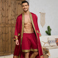 Men's Long Robe Pajamas Set Baroque Style Bathrobe Kimono Shorts Pijamas Spring Summer Sleepwear Home Clothes Satin Loungewear