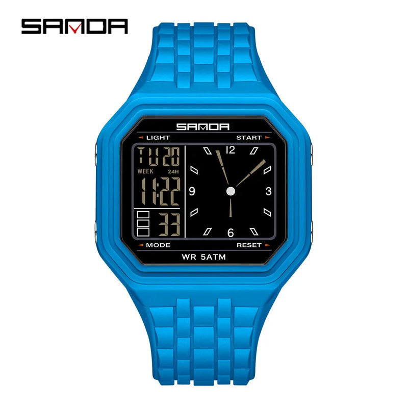 SANDA 6367 New Fashion Electronic Watch Men's 50m Waterproof Night Light Multi Functional Student Trend - Visuel 7 | SAMAG
