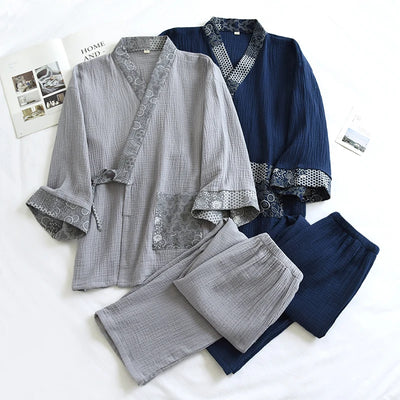 Men Japanese Kimono Pajamas Set Cotton Robe Pants Haori | SAMAG