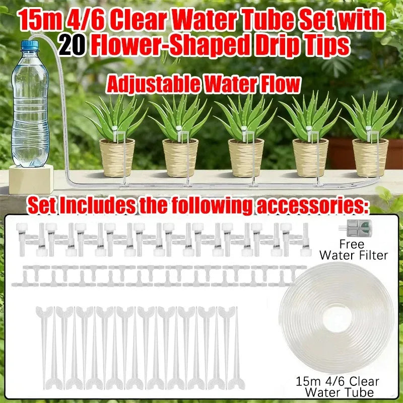 4/7mm Micro Drip Irrigation Kit 2-20m Adjustable Automatic Watering System for Garden Greenhouse Flower Beds Potted Plants