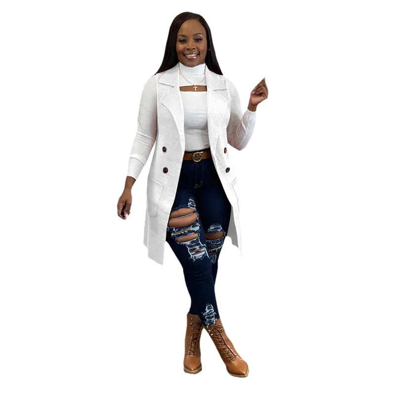 Women's Long Sleeveless Draped Open Front Sweater Vest Cardigan Side Pockets Button Daily Wear Going Out Date Draped Duster Vest