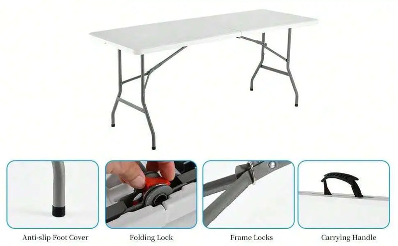 4FT/6FT Plastic Folding Table, Shooting Table, HDPE Portable Picnic Table Outdoor, For Camping, Party, Wedding, Picnic