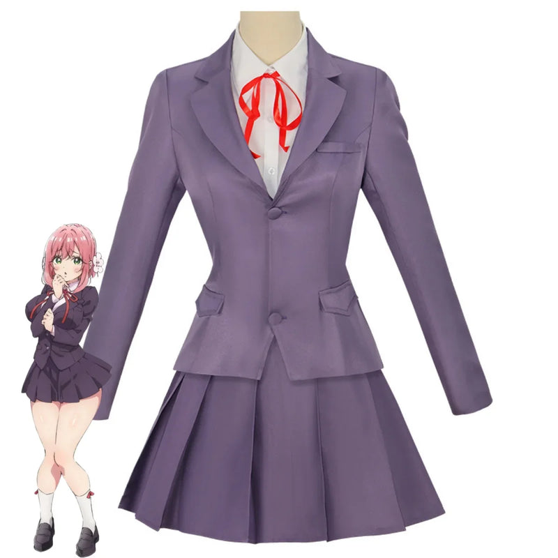 Anime The 100 Girlfriends Who Really, REALLY Love You Hanazono Hakari Cosplay Costume Purple School Uniform Wig Woman Cute Suit