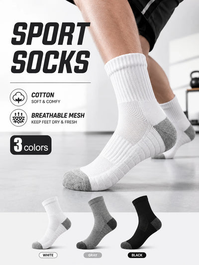 1/3/6pairs Men's Cotton Crew Sports Socks Breathable Mesh | SAMAG