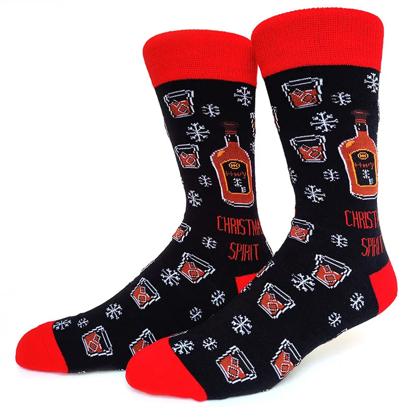 2025 New Men Christmas Socks New Year Funny Snowflake Beer Santa Claus Elk Snow Cotton Happy Socks Men Cartoon Women Sokken