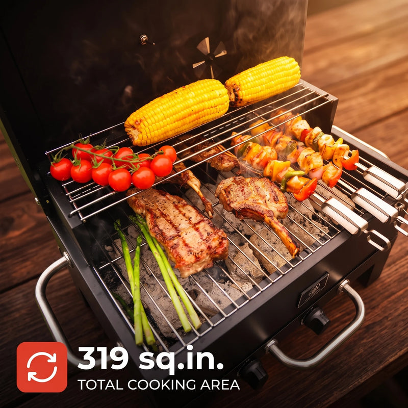 IRONYAK Portable Charcoal Grill & Smoker, Compact 319 Sq.In. Cooking Area Tabletop BBQ for Camping Trips Cover Included