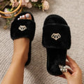 Winter New Soft Soled Comfortable Casual Women Shoes 2026 Luxury Rhinestone Crown Decor Plush Warm Cotton Slippers for Women