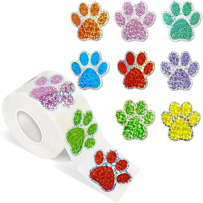 50 - Dog Cat Bear Paw Labels Stickers 1inch Colorful Print | SAMAG