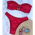 Summer Push Up Bandeau Swimsuit Straps Bikini Set Solid | SAMAG