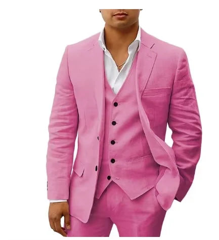 3 piece Linen Summer Men Suits for Wedding Groom Tuxedos 2026 Casual Beach Custom Man Suit Set Jacket Vest with Pants Man Fahion