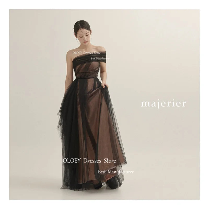 OLOEY One Shoulder Fairy Black Evening Dresses Wedding | SAMAG