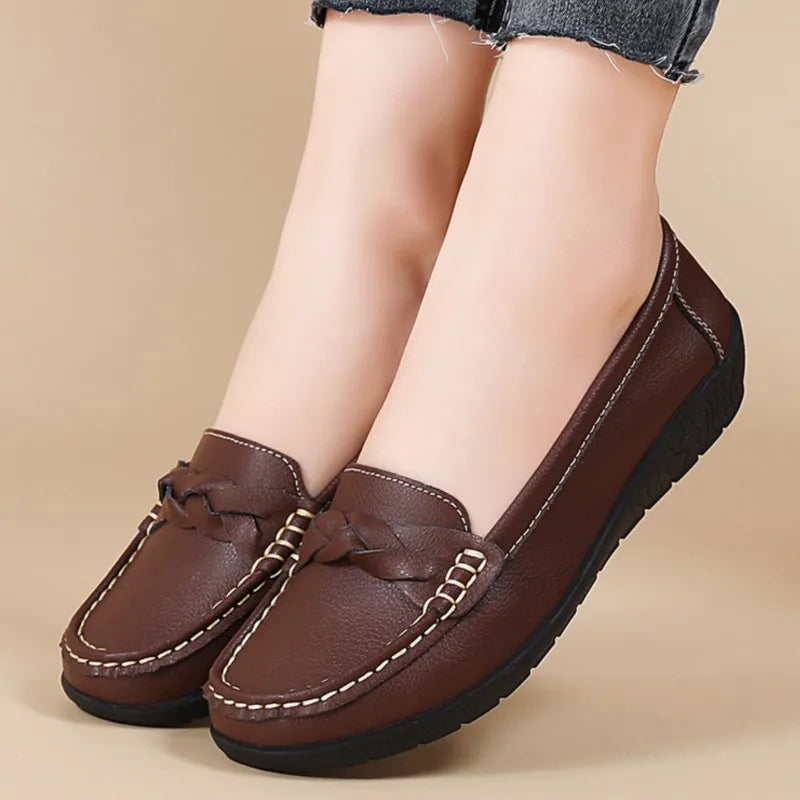 Fashion Genuine Leather Women Flats Black Nurse Shoes Moccasins Ballet Flats Oxford Women Shoe Casual Plus Size Shoes Female