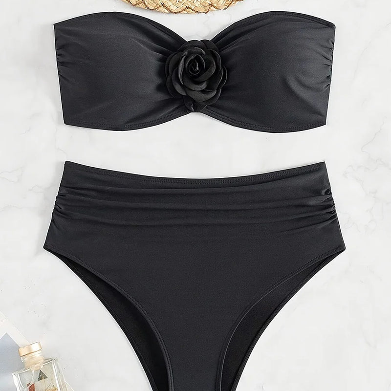 XS - XL 3D Flower Female Bandeau Swimsuit High Waist | SAMAG