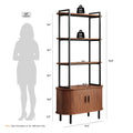 71" Tall Bookshelf,4-Tier Book Shelf with Storage Cabinet,Modern Bookcase with Sliding Door & Adjustable Footpad