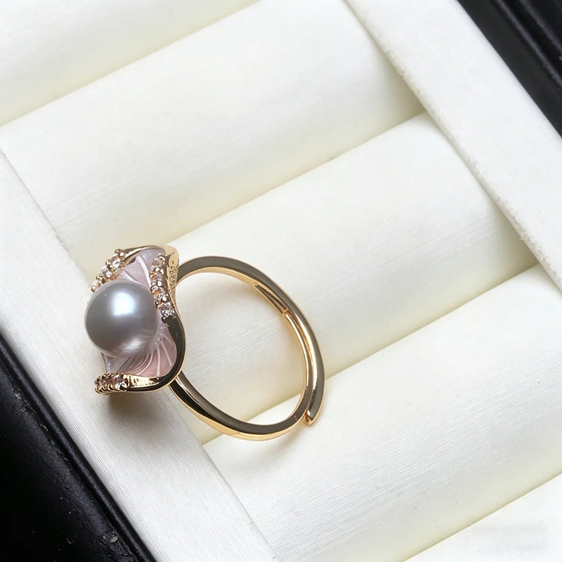 Genuine Favourite 925 Sterling Silver Pearl Ring Woman,White Black Natural Freshwater Adjustable Pearl Ring Wife Mother Gifts