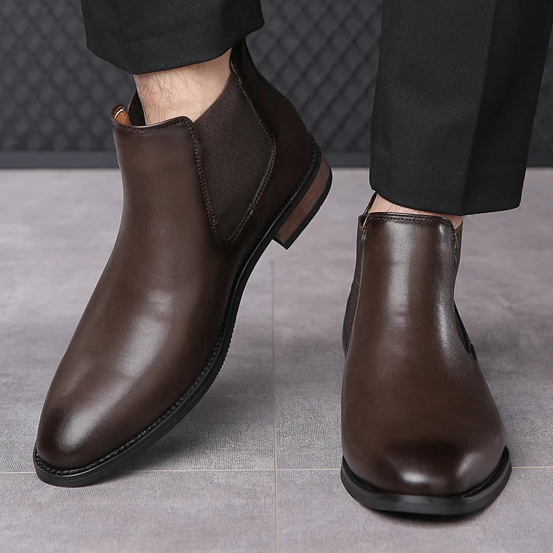 2026 New Mens Casual Leather Chelsea Boots British Style Genuine Leather Outdoor Slip On  Ankle Boots Flat Designer Oxford Shoes
