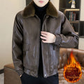 2025Men's Fleece-Lined Thickened Fur Collar Leather Jacket |  Autumn & Winter New Style  High-Quality