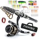 Carbon Fiber Telescopic Fishing Rod Reel Combo Full Kit With Simulated Lures Portable Travel Sea Fishing Set For Freshwater Salt
