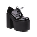 Ultra High Waterproof Platform Shiny Patent Leather Lace Up Women's Pumps Breathable Lining Thick Heels Punk Trendy High Heels